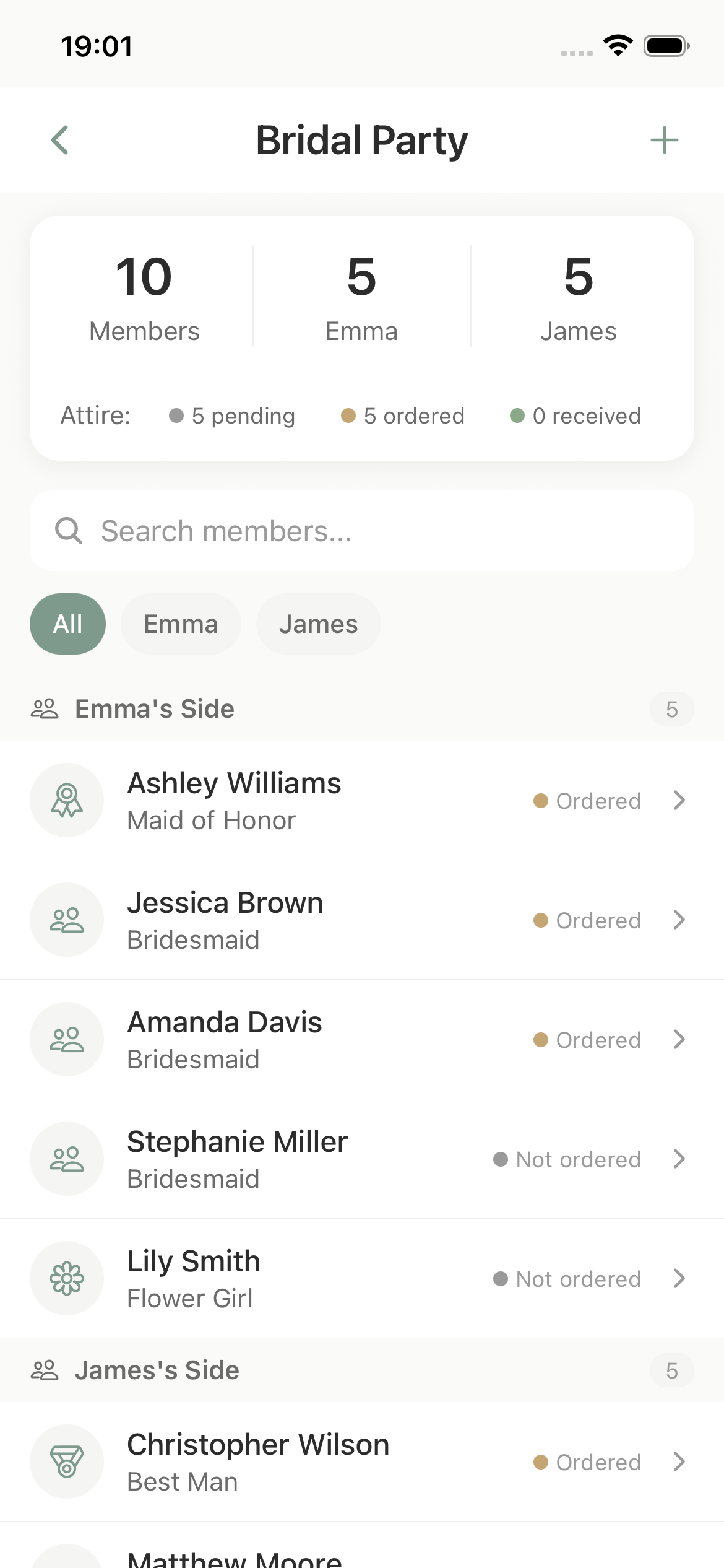 Bridal Party Management